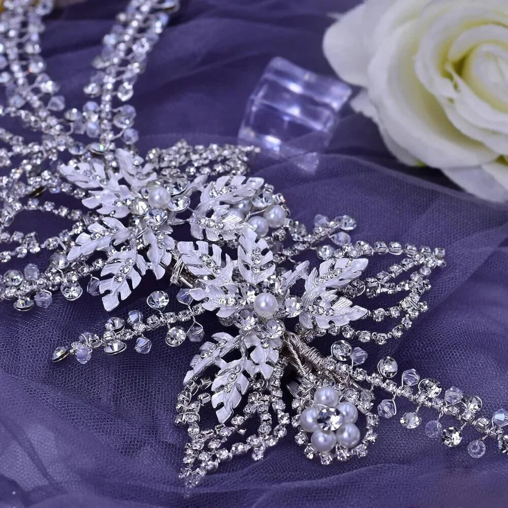 Wedding Bridal Headpiece Rhinestone Clip Silver Handmade Hair Accessories